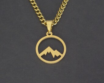 CRW Minimalistische Bergkette mit 1,8mm Gliederkette in gold - Camp Halskette für Frauen - Halskette für Männer - Halskette mit Anhänger