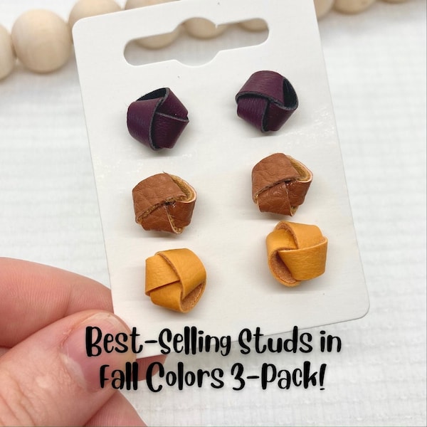 Fall Colors Trio Leather Knot Stud Earrings