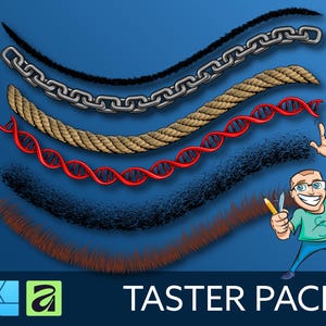 PROEFPAKKET! 6 verschillende vectorpenselen: potlood, ketting, touw, DNA, textuur, bont