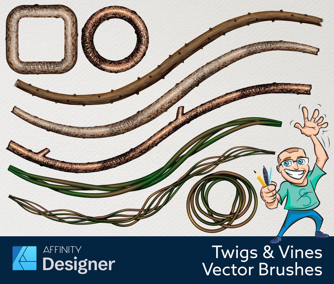 27 Twig & Vine Vector Brushes for Affinity Designer With End and