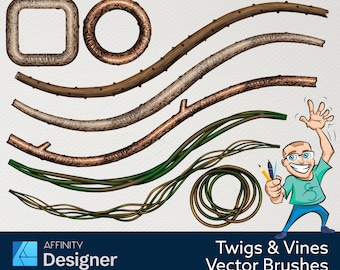 27 Twig & Vine Vector Brushes for Affinity Designer - with end and continuous versions. Image and Texture Intensity