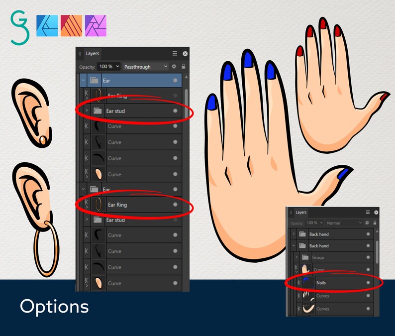 Cartoon Faces and Hands Vector Assets 2 Affinity image 6