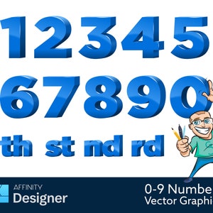 Números vectoriales del 0 al 9 con aspecto 3D - Affinity Designer