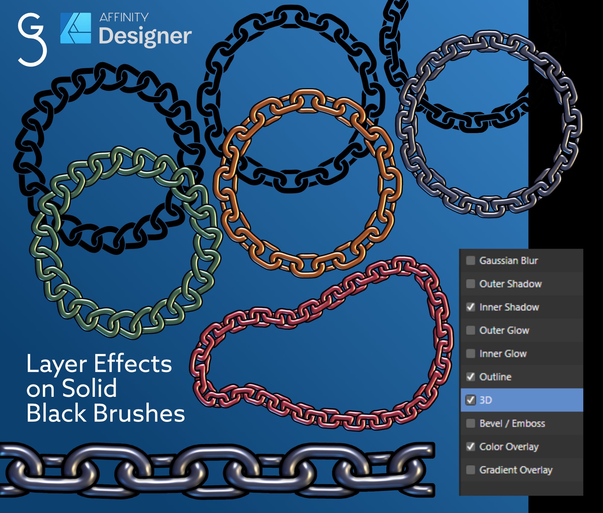 21 Continuous Vector Brushes for Affinity Designer - Chains, Rope ...