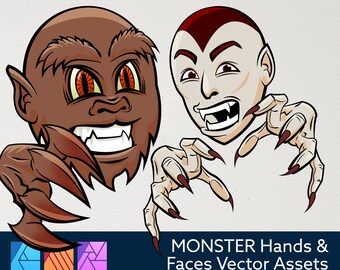 MONSTERS - Cartoon Faces and Hands Vector Assets 3 - Affinity Designer