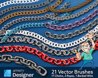 21 Vector Brushes for Affinity Designer - Chains, Rope, Barbed Wire