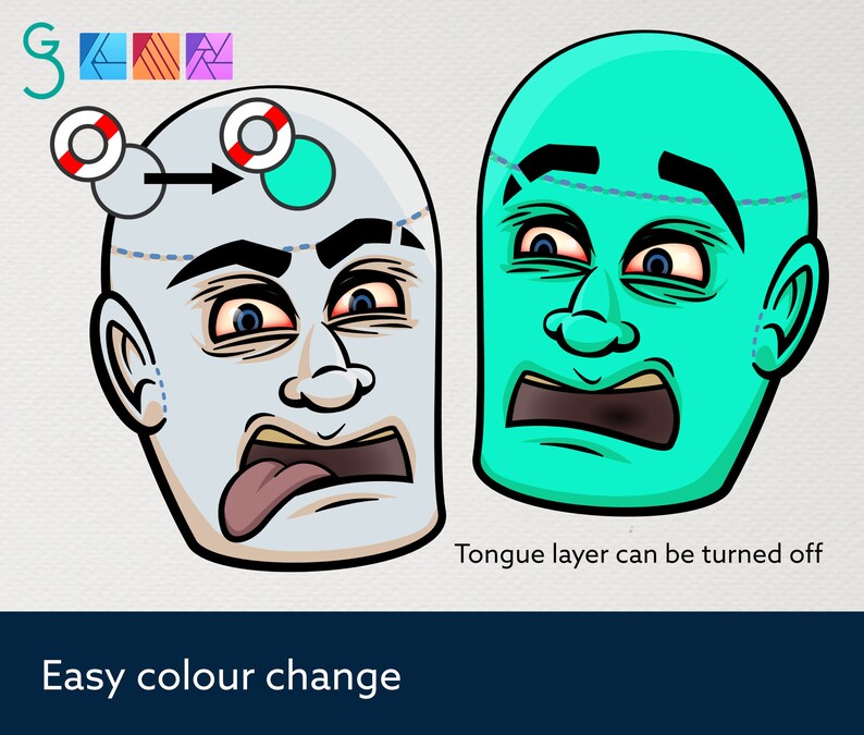 MONSTERS Cartoon Faces and Hands Vector Assets 3 Affinity Designer image 3