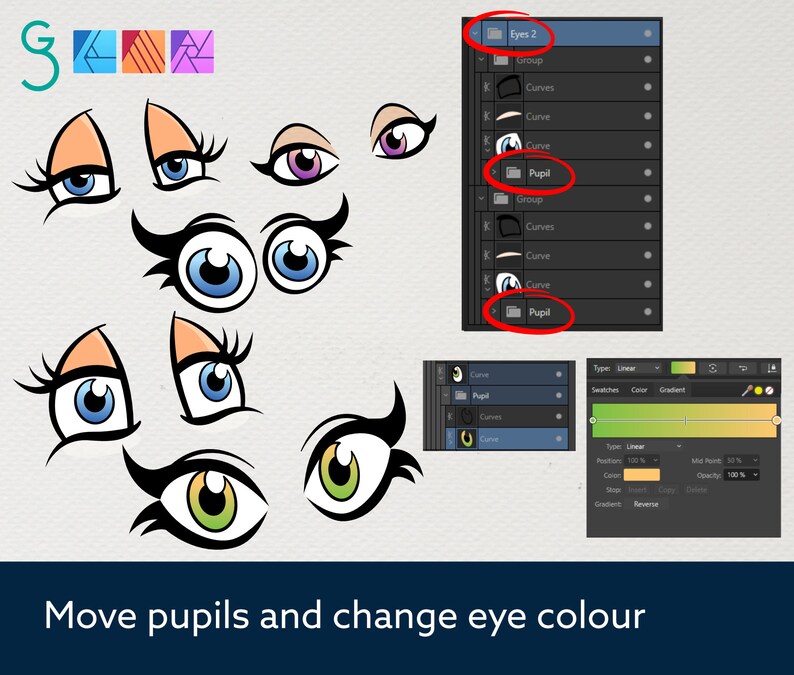 Cartoon Faces and Hands Vector Assets 2 Affinity image 5