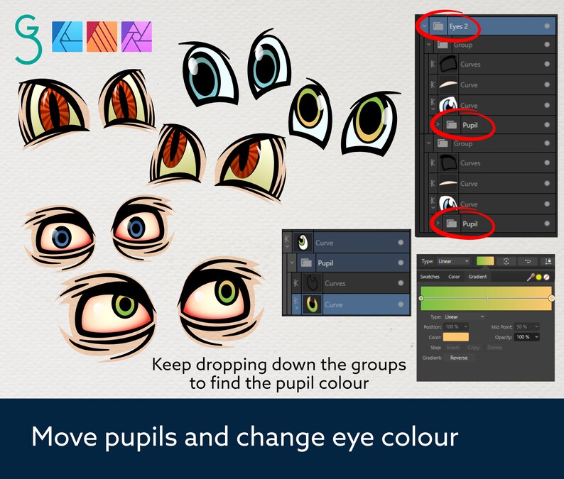 MONSTERS Cartoon Faces and Hands Vector Assets 3 Affinity Designer image 5