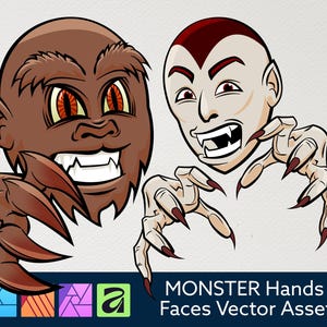 MONSTERS - Cartoon Faces and Hands Vector Assets 3 - Affinity Designer