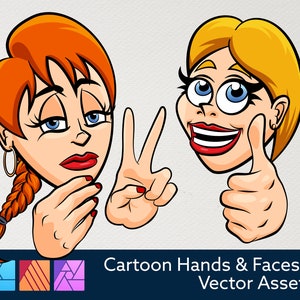 Cartoon Faces and Hands Vector Assets 2 - Affinity