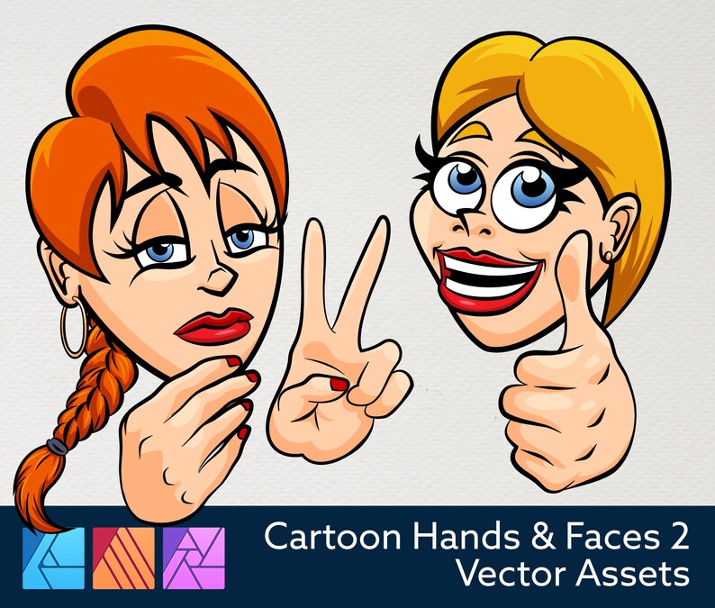 Cartoon Faces and Hands Vector Assets 2 Affinity image 1