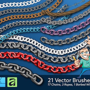 21 pędzli wektorowych do Affinity Designer – łańcuchy, liny, drut kolczasty
