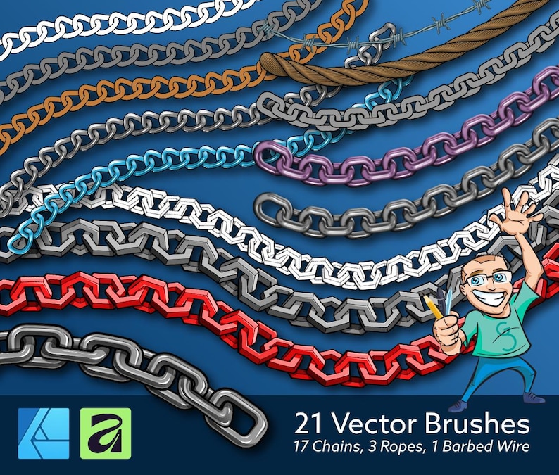 21 Vector Brushes for Affinity Designer - Chains, Rope, Barbed Wire - Etsy