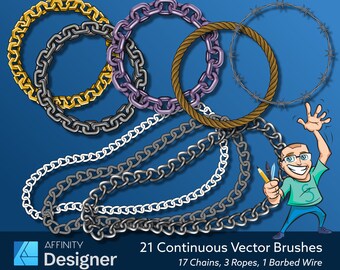 21 Continuous Vector Brushes for Affinity Designer - Chains, Rope, Barbed Wire