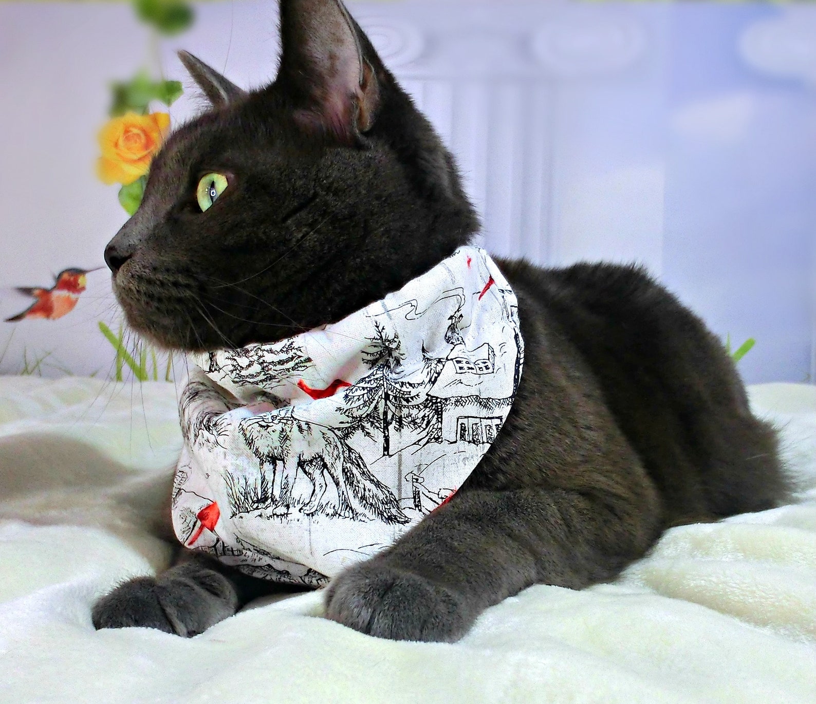 White Christmas Bandana with collar for Cat Dog Bandana. Etsy
