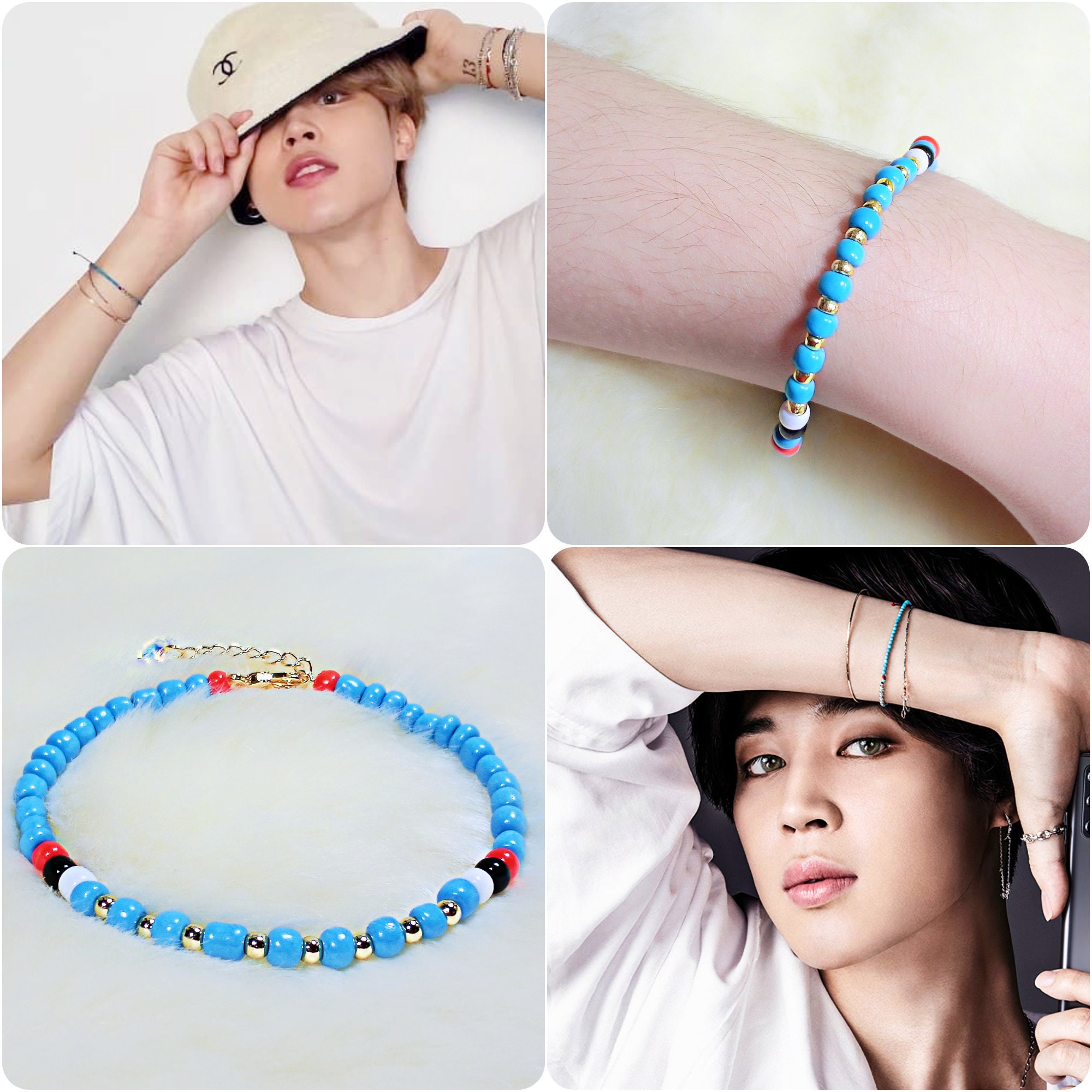 BTS Jimin Inspired Bracelet. Jimin Style Blue Beaded Bracelet. Blue ...