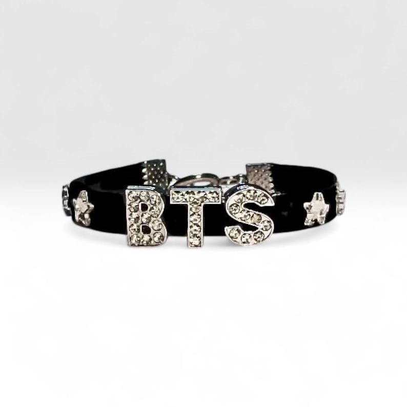 Bts Rhinestone BTS Bracelet , Black Leather Stainless Steel, Army Gifts - Etsy