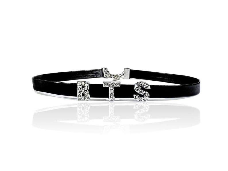Bts Rhinestone BTS. Inspired Choker Necklace, Black Leather Stainless Steel, Army ...