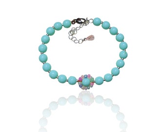 Beaded Flower Bracelet, Seed Bead Jewelry, Little Girl Bracelet