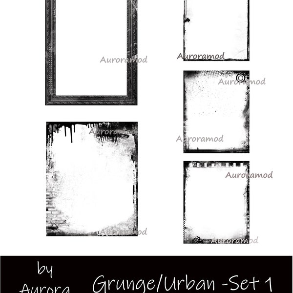 Grunge/Urban Digital Borders/Frames, Photo Clipping  Masks. Set Of 5 PSDs, Photoshop Overlays, Instant Download - Set 1