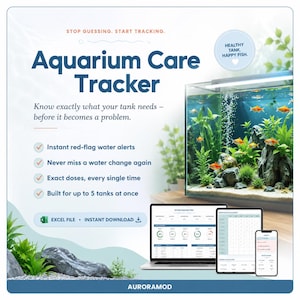 Aquarium Care Tracker, Fish Tank Log, Nitrogen Cycle Tracker, Water Parameter Spreadsheet, Dosing Calculator, Excel Download