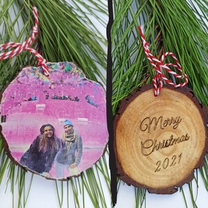 Mother&#39;s Day Real Wood Slice Ornament, Personalized Photo Transfer, Your Custom Engraving Name