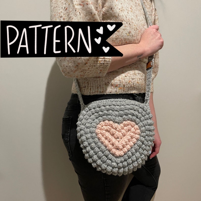 CROCHET PATTERN the rosie bag crochet heart bag crochet bag crochet purse crossbody bag crochet boho bag valentines day image 1