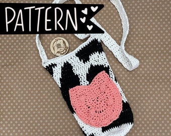 CROCHET PATTERN, crochet water bottle sling, cow water bottle holder, 3 sizes, cow crochet, water bottle holder w/ pocket