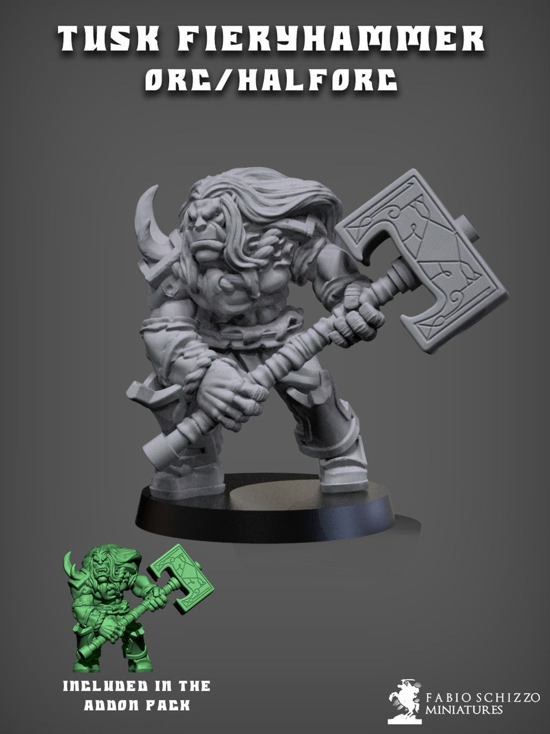 Male Orc / Half-Orc Spellcaster 28mm or 32mm Miniatures Bone Orc