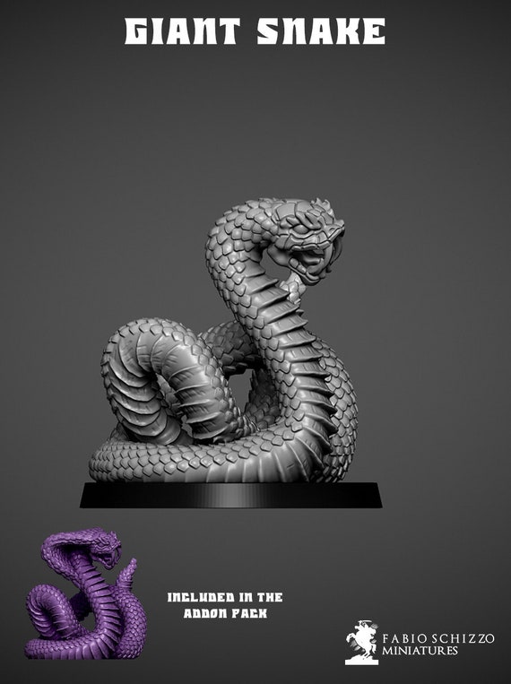 Giant Snake 3D Printed Miniature Model for Dnd and 