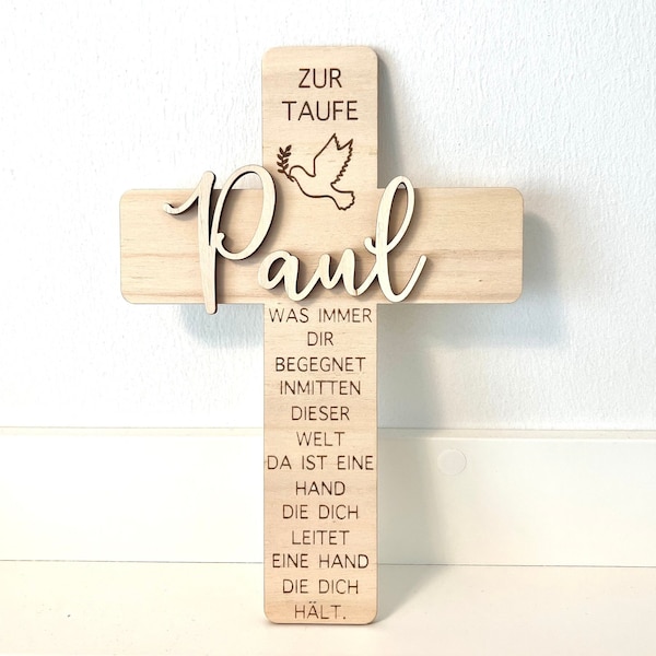 Personalisiertes Taufkreuz mit Spruch, Taufgeschenk aus Holz, Taufdeko, Taufpaten