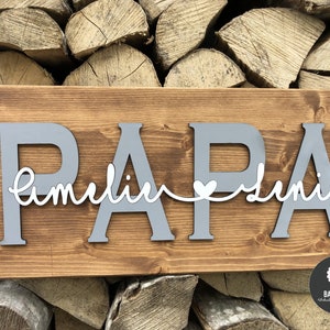 Wooden sign approx. 40 x 20 cm customizable with name PAPA DAD Mama or Mom color walnut