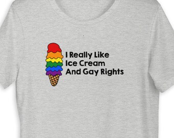Maglietta Gay Rights, maglietta con cono gelato arcobaleno, maglietta con bandiera dell’orgoglio, abbigliamento orgoglio, regali dell’orgoglio, maglietta con bandiera arcobaleno, maglietta con bandiera arcobaleno