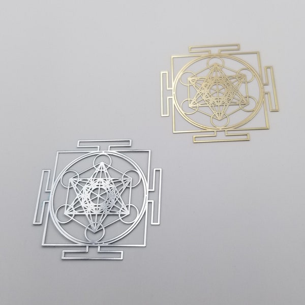 2) Yantra Metatrons Cube orgonite Metal Sticker Sacred Geometry Metal symbols Merkaba 5 platonic solids orgone metal sticker pyramid