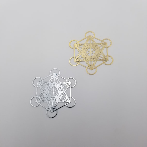 1) Metatrons Cube orgonite Metal Sticker Sacred Geometry Metal symbols Merkaba 5 platonic solids orgone metal sticker pyramid