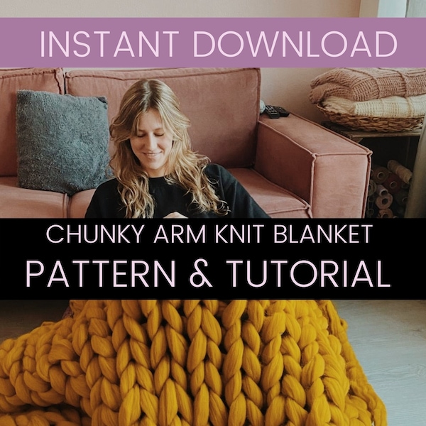 XXL Plaid Video Tutorial & Written Knitting Pattern - Chunky Merino Wool Arm Knit Blanket - DIY Arm Knitting