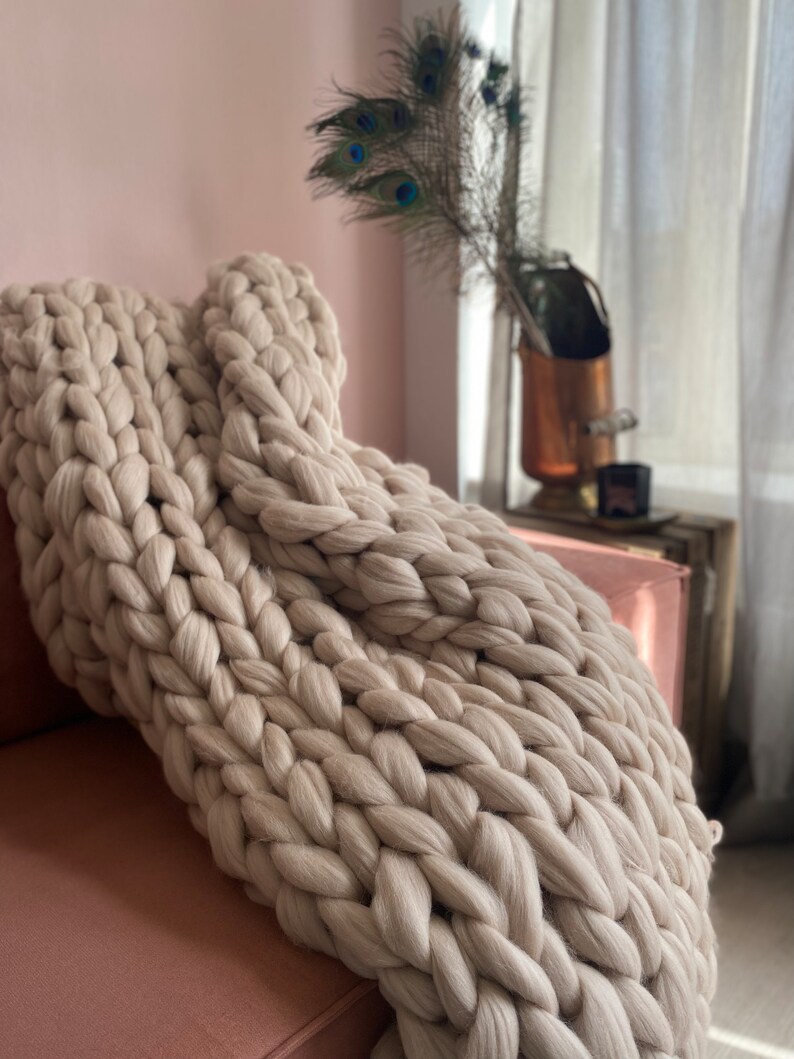 Chunky Knit Blanket XXL Merino Wool Plaid Giant Armknit Etsy Nederland