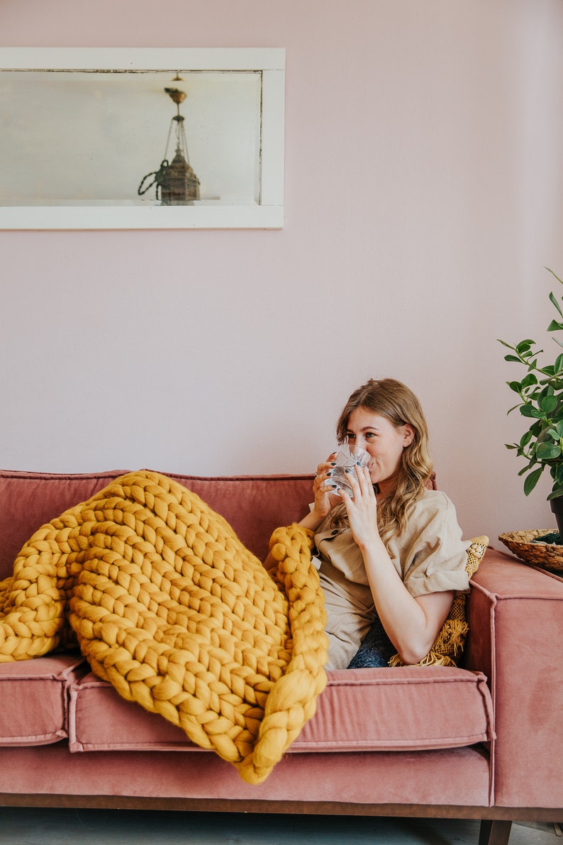 XXL Merino Wool Plaid Chunky Knit Blanket Etsy