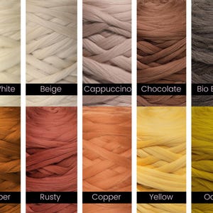 May include: A collection of ten different colors of wool roving, including Bio White, Beige, Cappuccino, Chocolate, Bio Brown, Amber, Rusty, Copper, Yellow, and Ocher.
