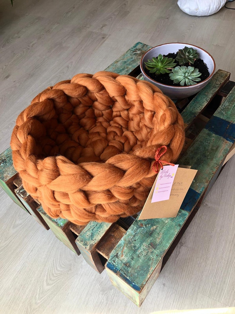 Cat Bed/animal Bed Merino Wool Chunky Knit Pet Basket Etsy