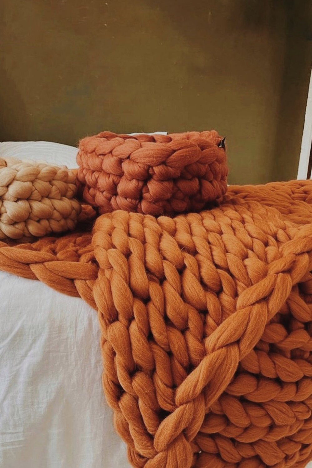 Chunky Knit Blanket Arm Knit Merino Wool Plaid Giant Weighted Throw