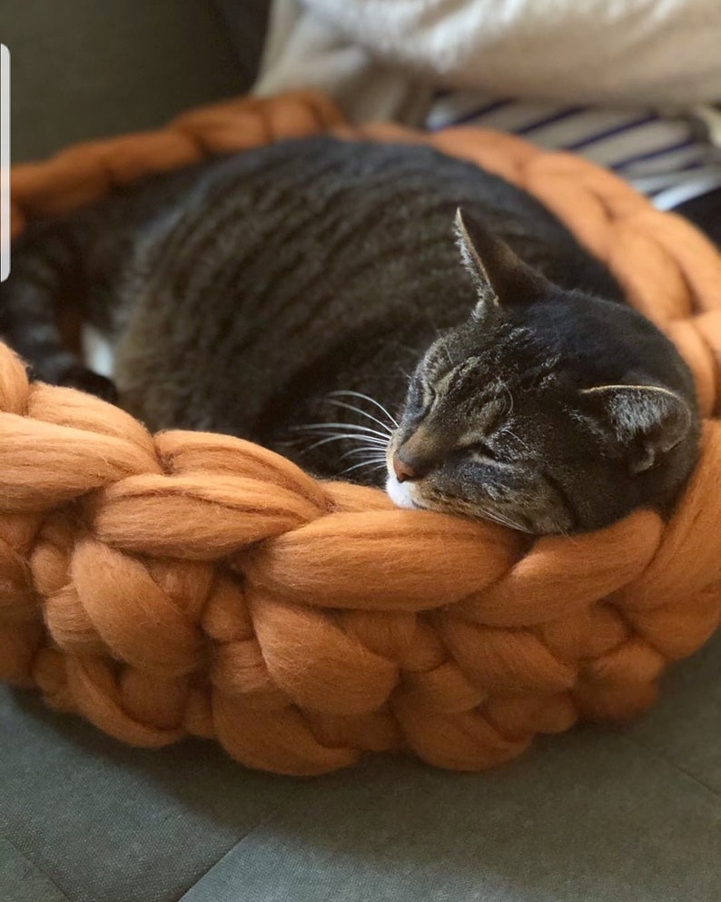 Cat Bed/Animal Bed Merino Wool Chunky Knit Pet Basket Copper
