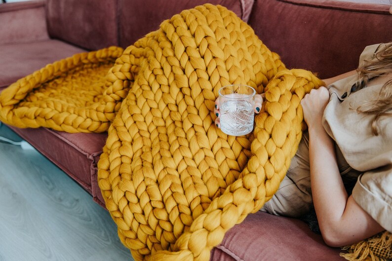 XXL Merino Wool Plaid Chunky Knit Blanket Etsy