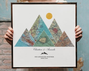 4th anniversary gift for wife | Family Travel Map | Wedding anniversary gift for husband | 4 year anniversary gift for her | Couples gift