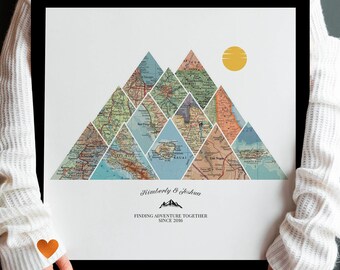 8th Anniversary Gift for Him & Her | Unique Personalized Travel Map – Custom Wedding Anniversary Gift for Husband and Wife