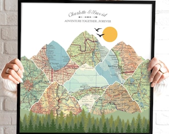 Wedding Anniversary Gift – Personalized Travel Map – Custom Couple Artwork – Unique Keepsake for Husband or Wife