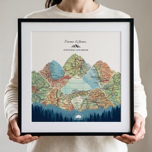 Wedding Anniversary Gift for Wife, Personalized Couples Travel Map Print, Custom Anniversary Keepsake