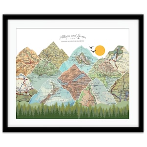 Wedding Anniversary Gift for Husband & Wife | Personalized Travel Map | Unique Couple Gifts | 3-16 Locations Mountain Wall Art