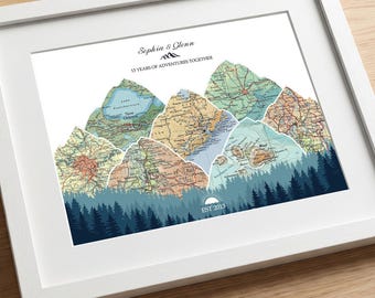 13th Wedding Anniversary Gift for Him, Personalized Couples Travel Map, Custom Keepsake